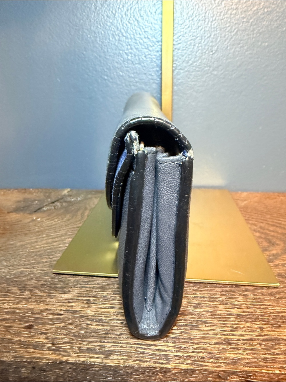 Chloe Navy and Gray Leather Double Flap Suede Wallet with Gold Hardware - Picture 4 of 14